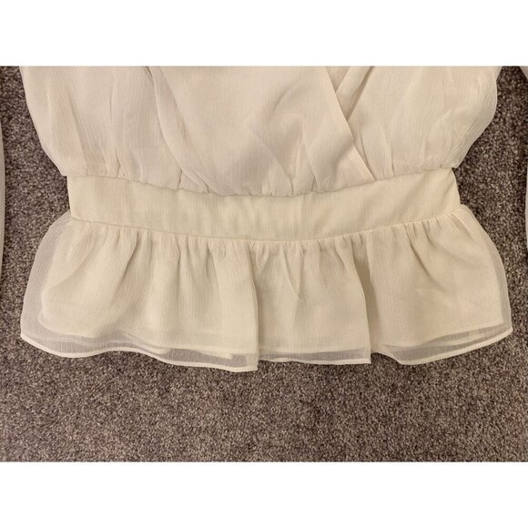 Express Women's V-Neck Smocked Cuff Peplum Top Long Sleeves Swan Size XS NWT $54 - Picture 7 of 16